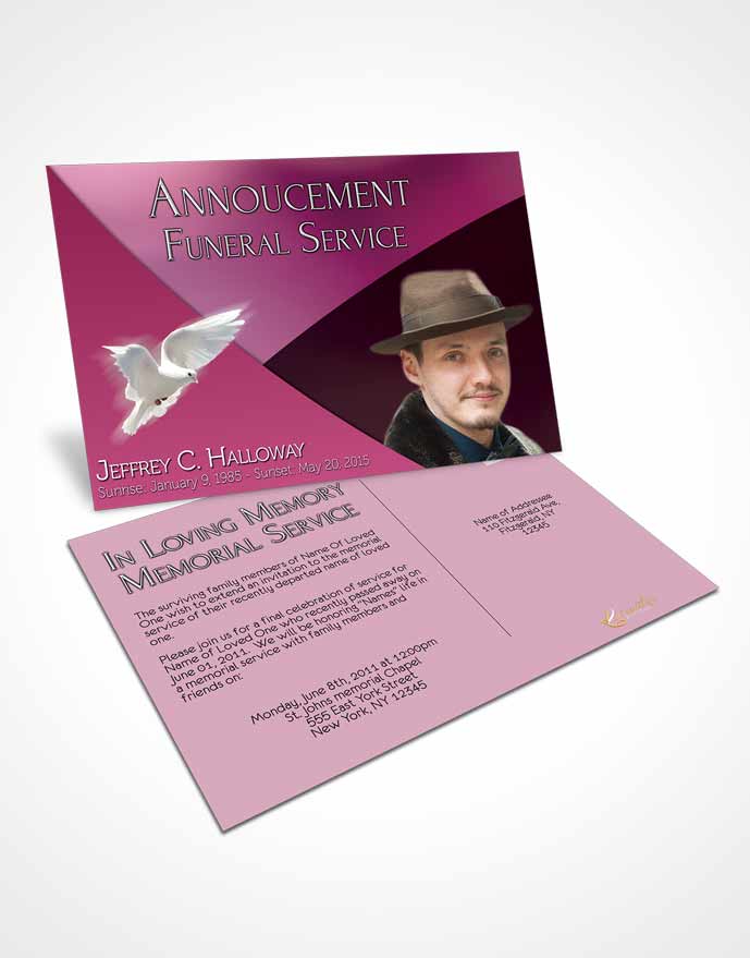 Funeral Prayer Card Template Crystal Harmony Amaranth Pink Light