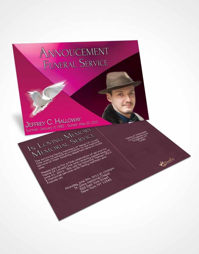 Funeral Prayer Card Template Crystal Harmony Fuchsia Dark