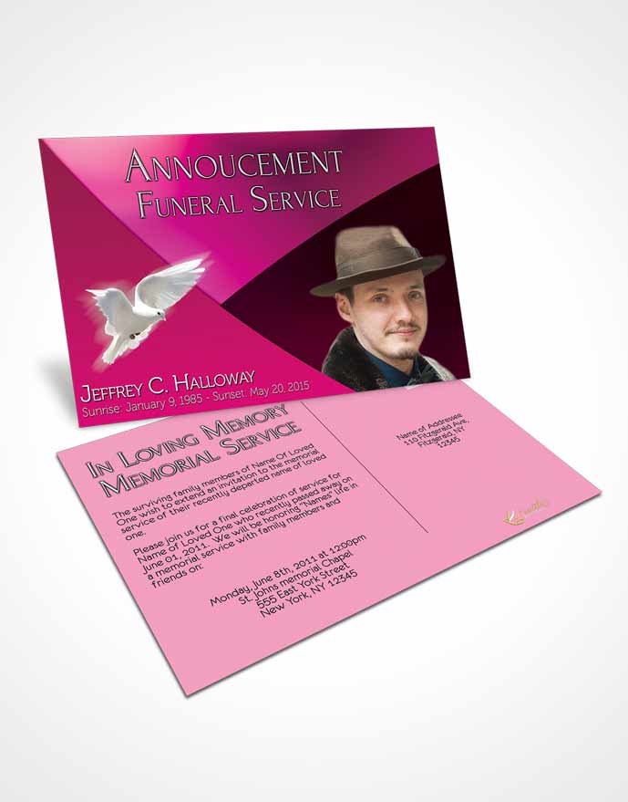 Funeral Prayer Card Template Crystal Harmony Fuchsia Light