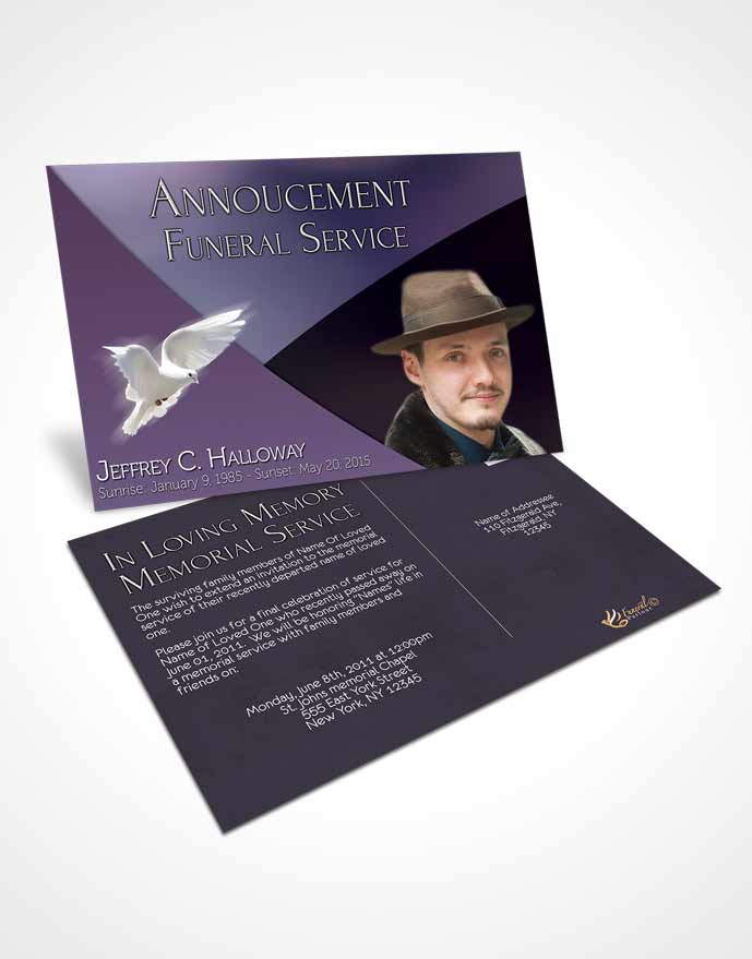Funeral Prayer Card Template Crystal Harmony Lavender Dark