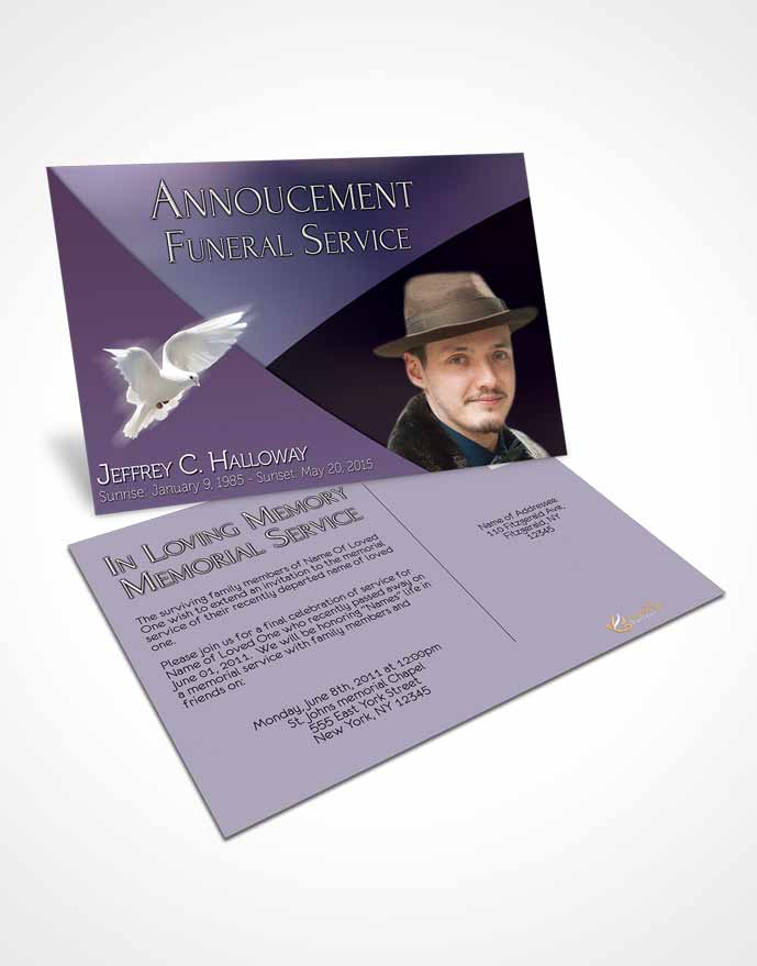 Funeral Prayer Card Template Crystal Harmony Lavender Light