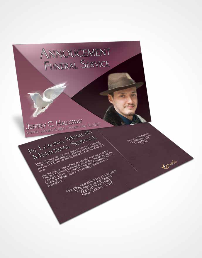 Funeral Prayer Card Template Crystal Harmony Puce Dark