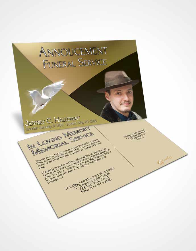Funeral Prayer Card Template Crystal Harmony Satin Sheen Gold Light