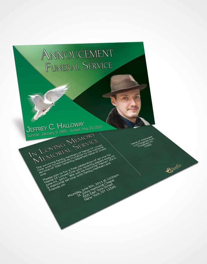 Funeral Prayer Card Template Crystal Harmony Shamrock Green Dark