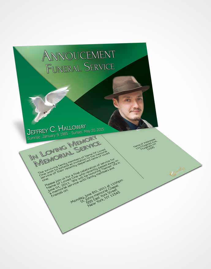 Funeral Prayer Card Template Crystal Harmony Shamrock Green Light