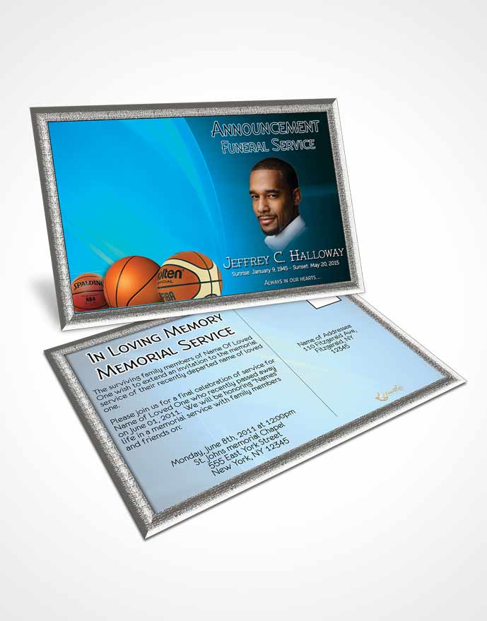 Funeral Announcement Card Template Cyan Basketball Lover Light