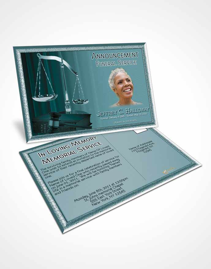 Funeral Announcement Card Template Cyan Judge Justice