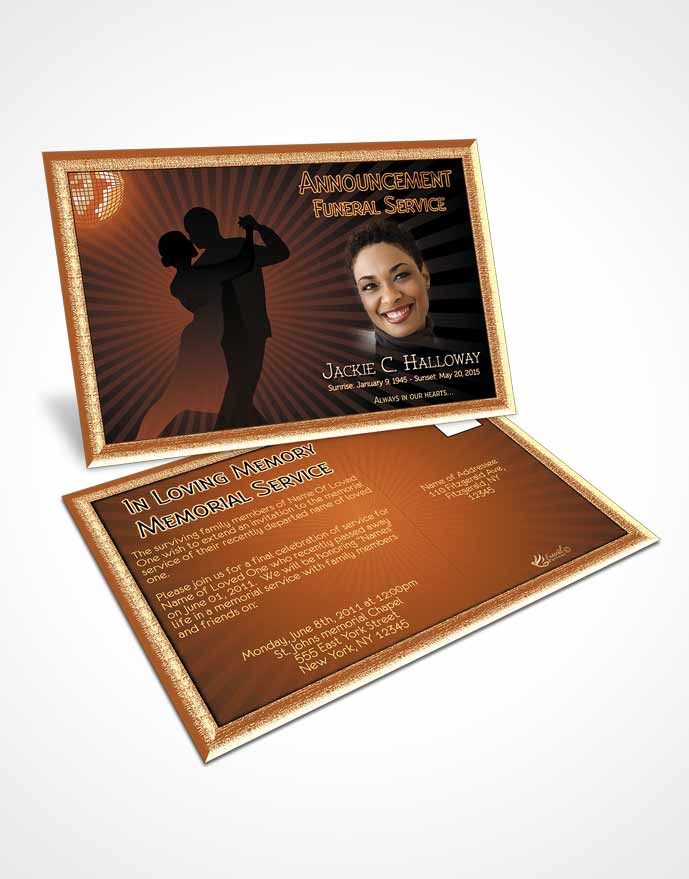 Funeral Announcement Card Template Dark Peach Graceful Dancer Light