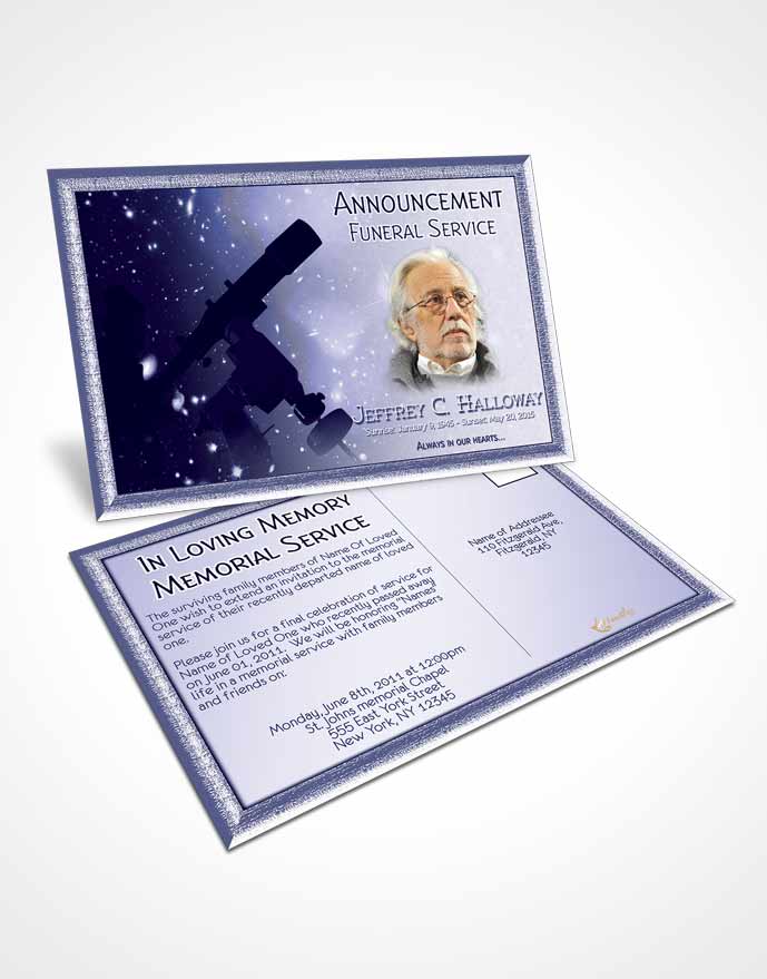 Funeral Announcement Card Template Deep Blue Astronomers Sky