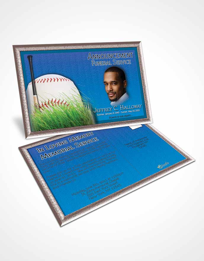 Funeral Announcement Card Template Deep Blue Baseball Star Dark