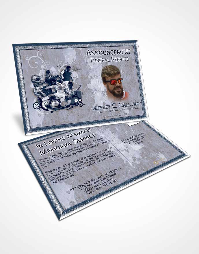 Funeral Announcement Card Template Deep Deep Blue Ocean Soccer Superstar