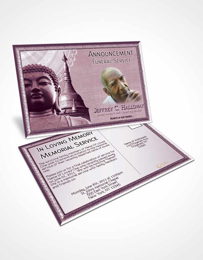 Funeral Announcement Card Template Deep Lavender Buddhist Faith