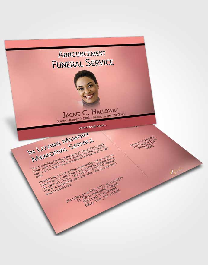 Funeral Announcement Card Template Ruby Desire Divine Essence