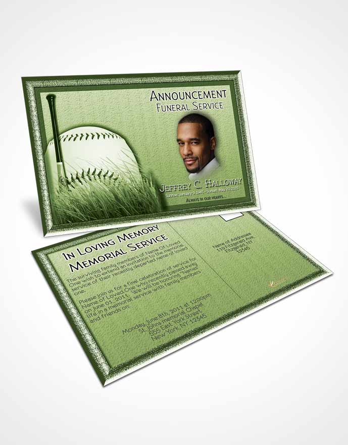 Funeral Announcement Card Template Emerald Baseball Star Dark