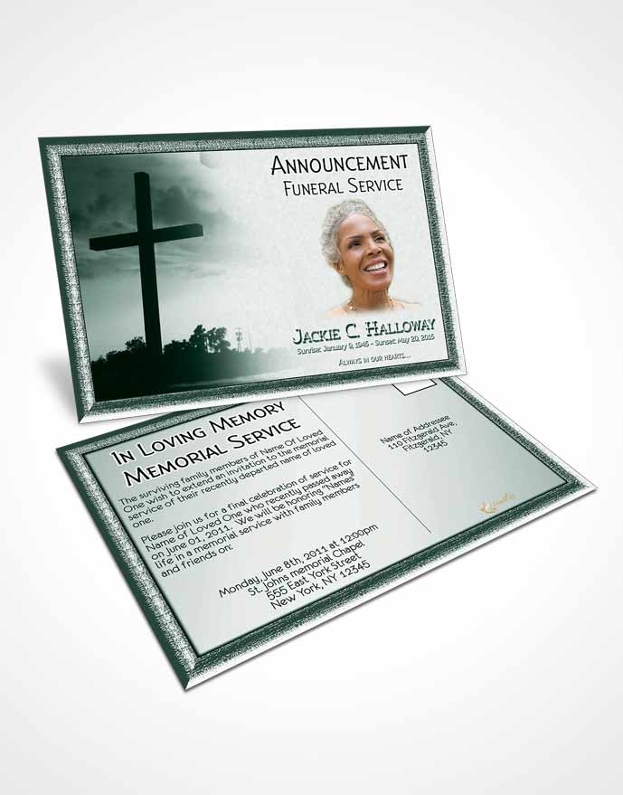 Funeral Announcement Card Template Emerald Cross in the Sky