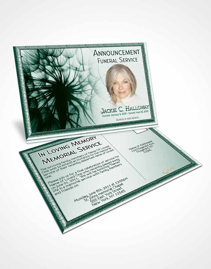 Funeral Announcement Card Template Emerald Dandelion Heaven
