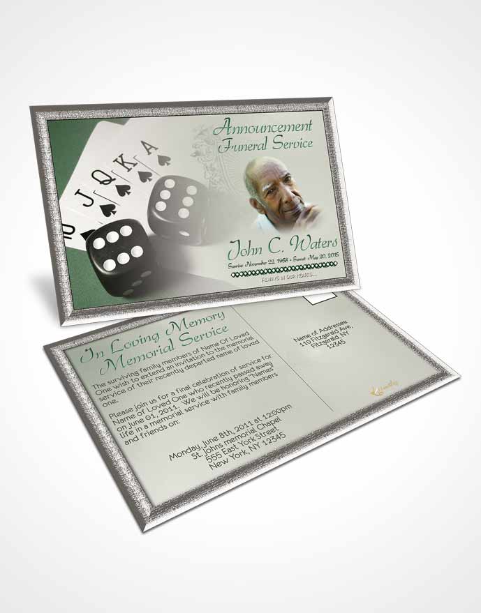 Funeral Announcement Card Template Emerald Double Down