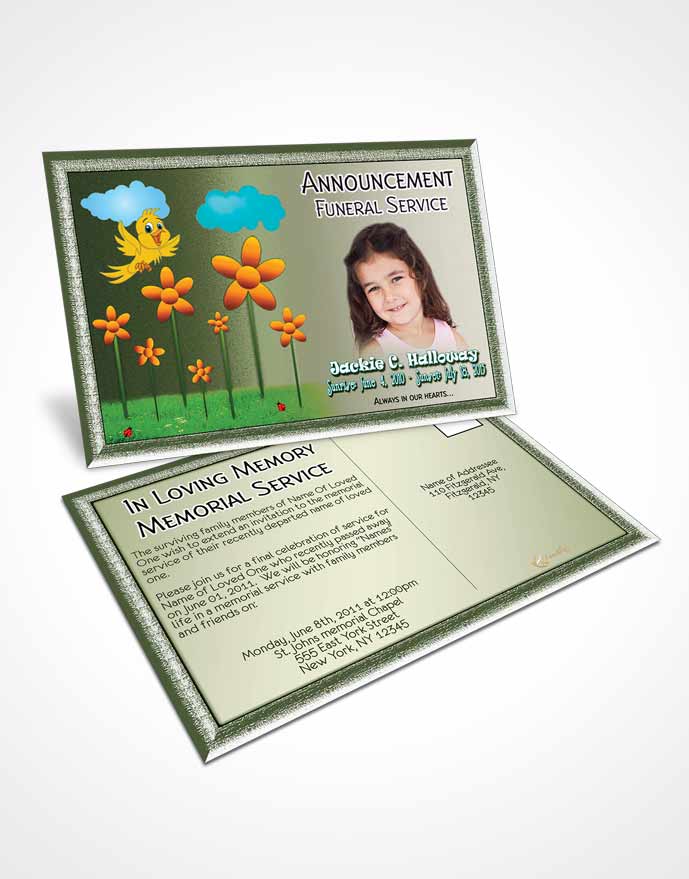 Funeral Announcement Card Template Emerald Dreams Childs Dream