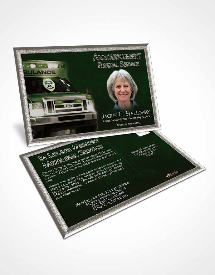 Funeral Announcement Card Template Emerald EMT Savior