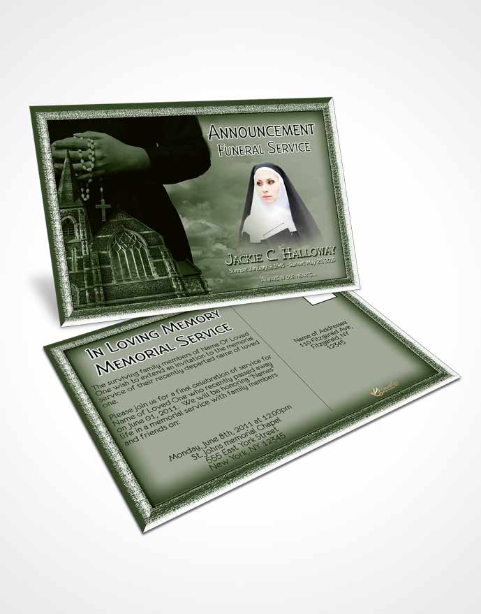 Funeral Announcement Card Template Emerald Heavenly Nun