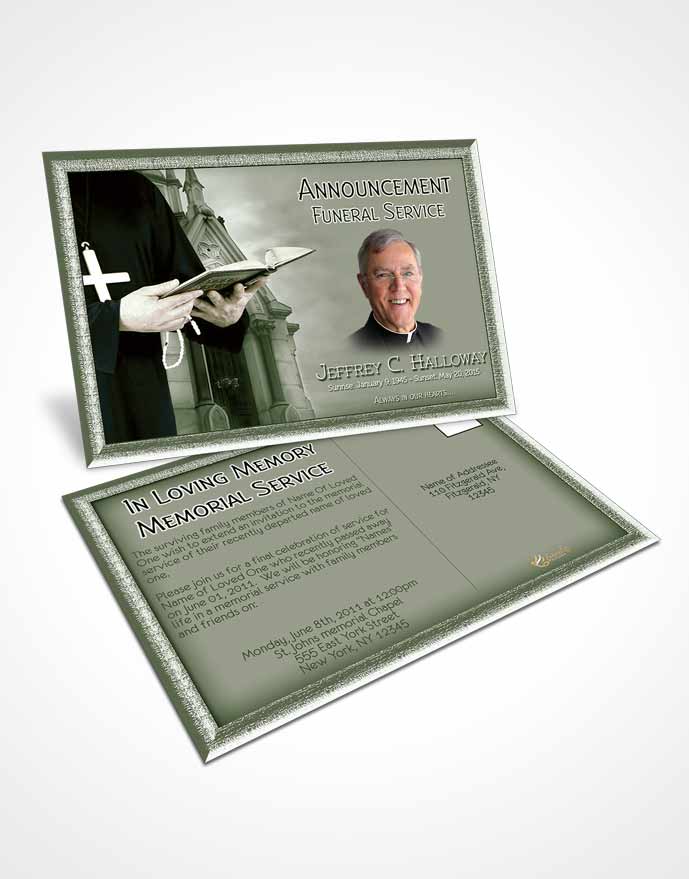 Funeral Announcement Card Template Emerald Heavenly Priest