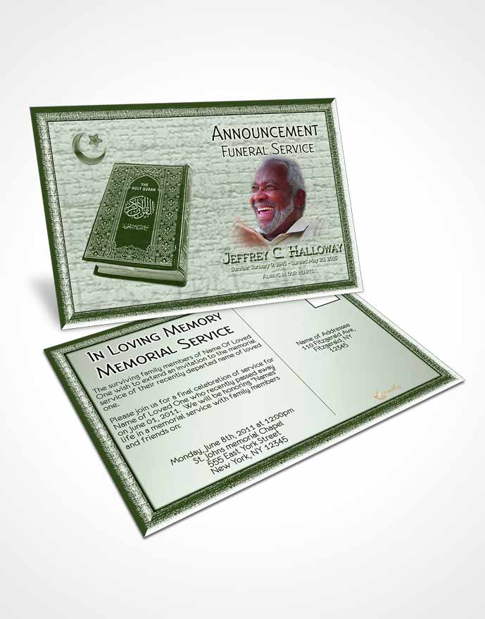 Funeral Announcement Card Template Emerald Islamic Blissful Faith