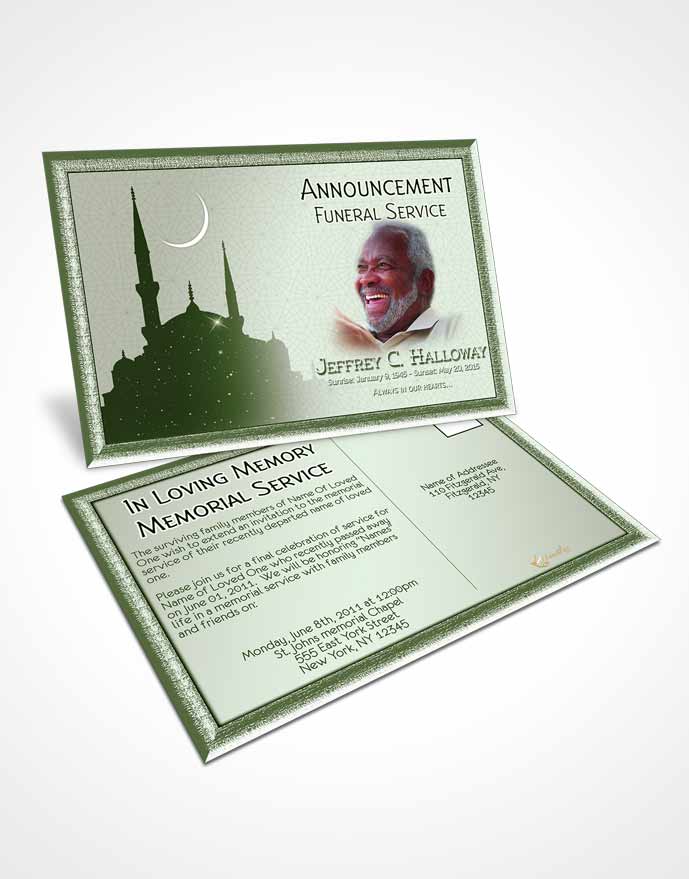 Funeral Announcement Card Template Emerald Islamic Serenity