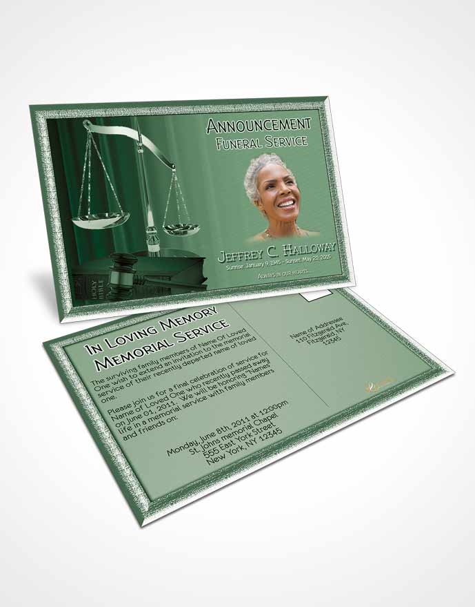 Funeral Announcement Card Template Emerald Judge Justice