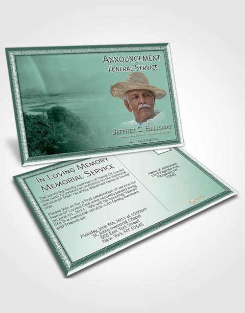 Funeral Announcement Card Template Emerald Misty Mountain