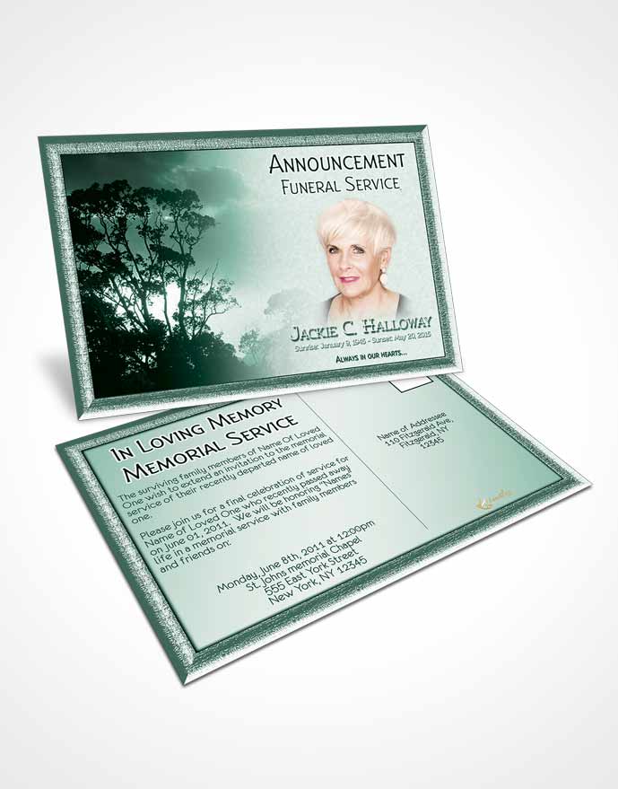 Funeral Announcement Card Template Emerald Morning Sky