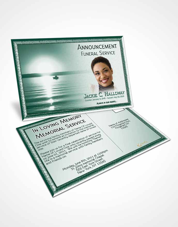 Funeral Announcement Card Template Emerald Ocean Sunset