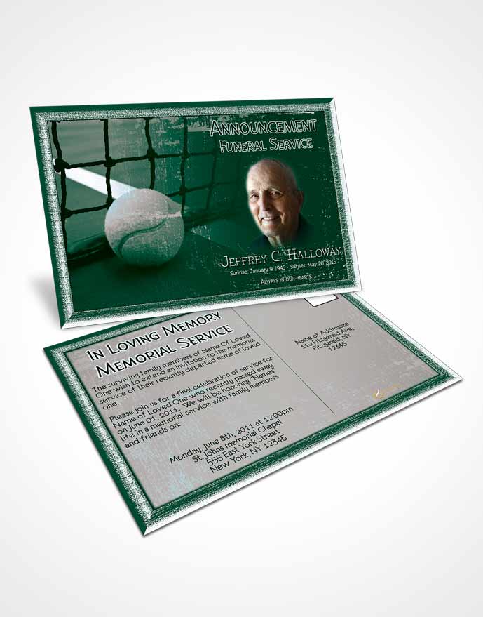 Funeral Announcement Card Template Emerald Ocean Tennis Star