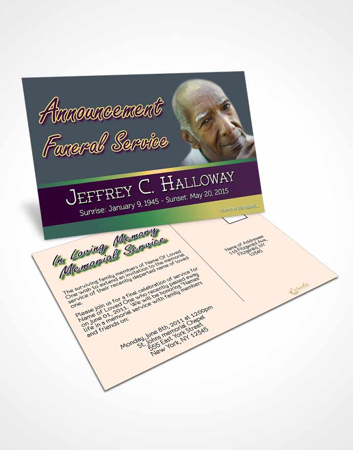 Funeral Prayer Card Template Emerald Serenity Tranquility Light