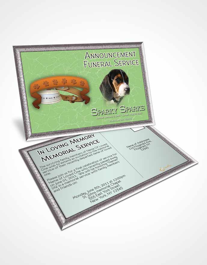 Funeral Prayer Card Template Emerald Sparky the Dog