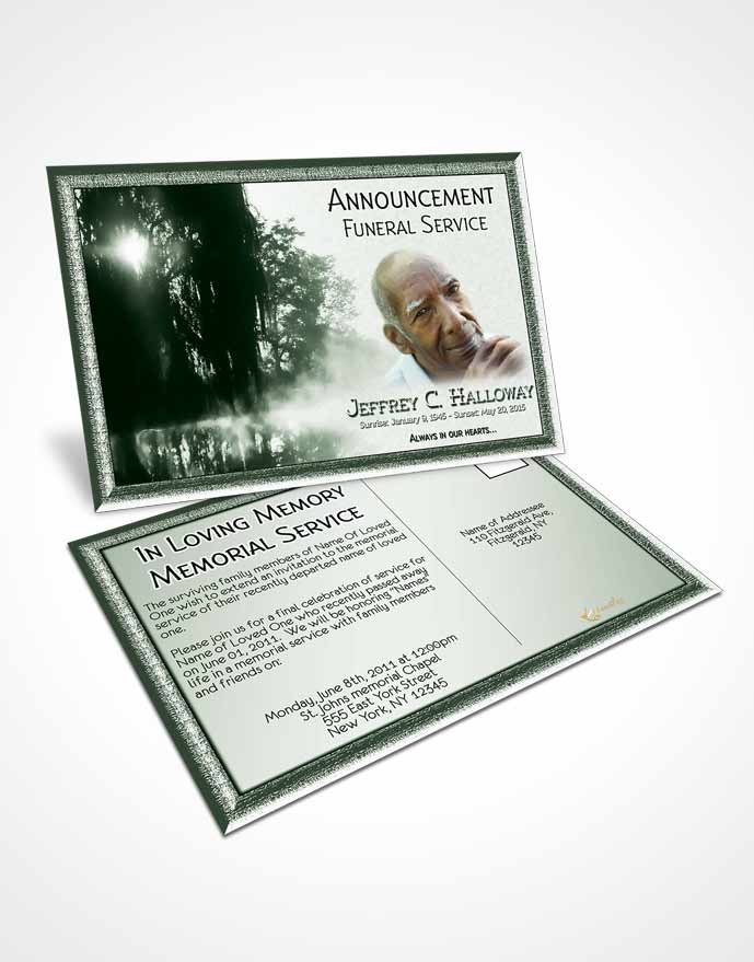 Funeral Announcement Card Template Emerald Summer Reflection