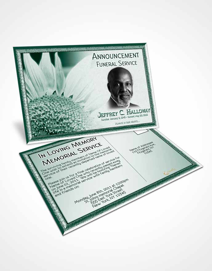 Funeral Announcement Card Template Emerald Sunflower