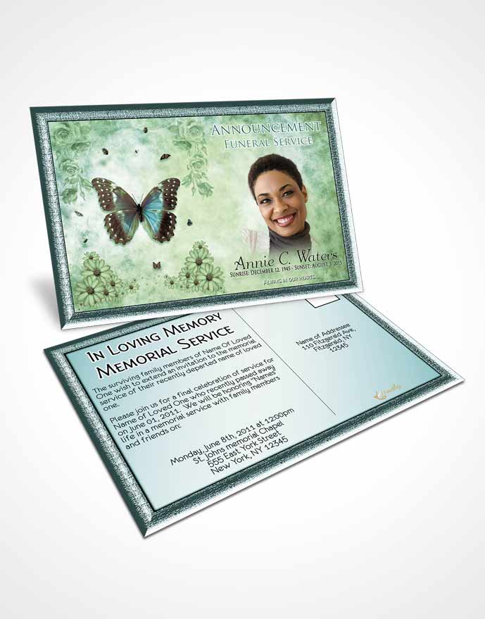 Funeral Announcement Card Template Emerald Sunny Sunflowers