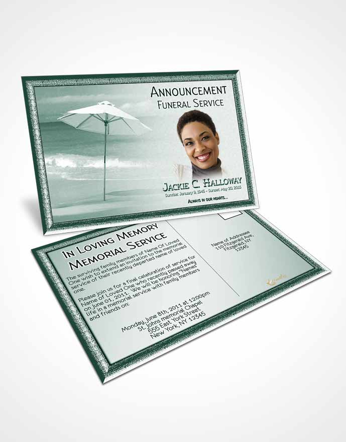 Funeral Announcement Card Template Emerald Tiki Beach