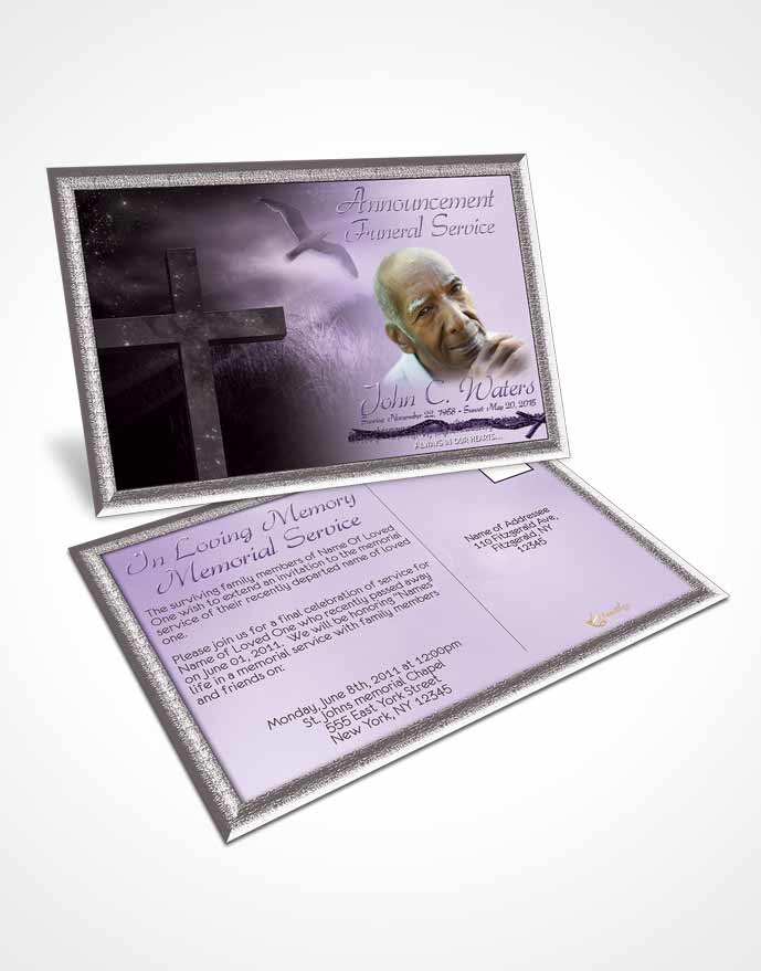 Funeral Announcement Card Template Evening Cross Lavender Honor