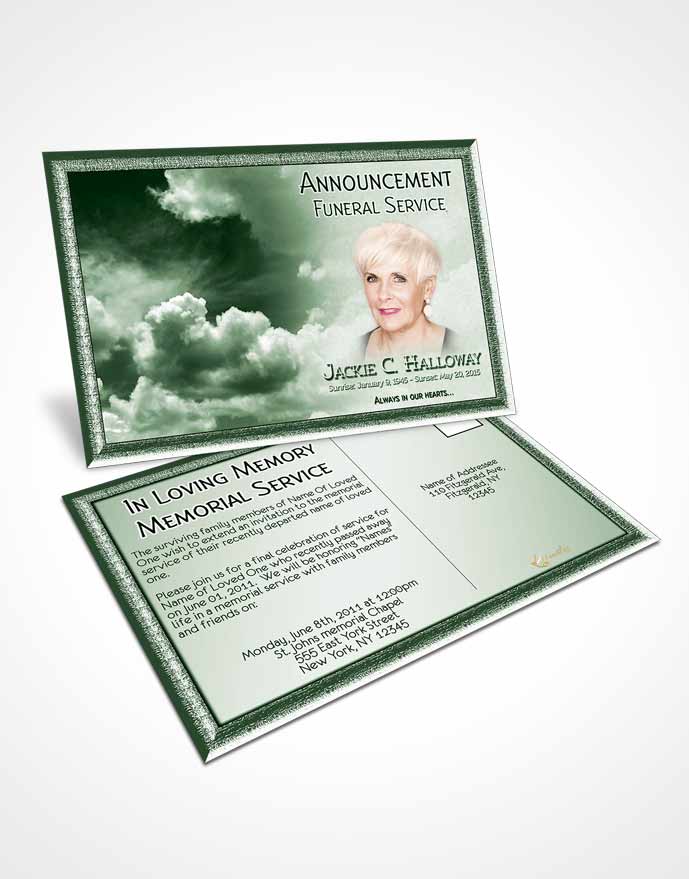 Funeral Announcement Card Template Fiery Emerald Clouds