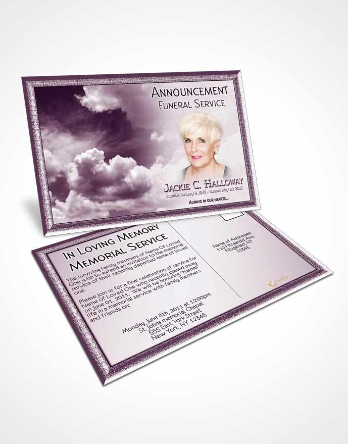 Funeral Announcement Card Template Fiery Lavender Clouds