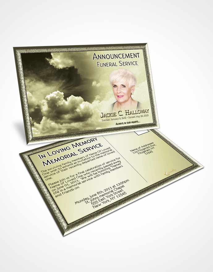 Funeral Announcement Card Template Fiery Rustic Clouds