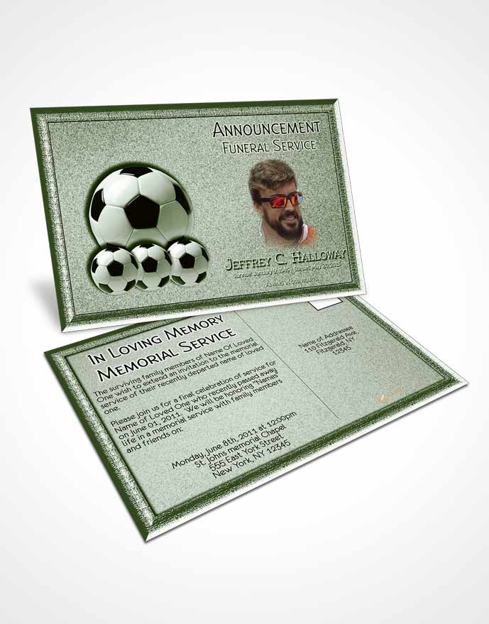 Funeral Announcement Card Template Forest Breeze Soccer Star