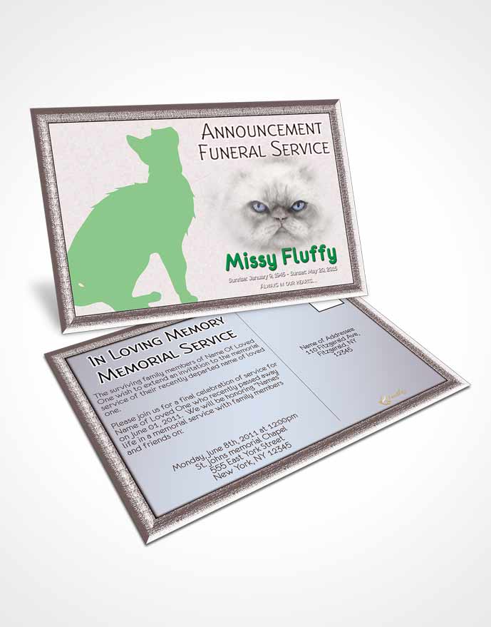 Funeral Prayer Card Template Forest Fluffy Cat
