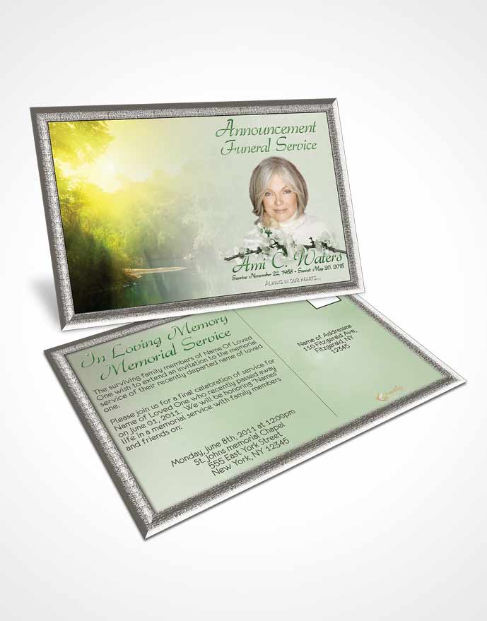 Funeral Announcement Card Template Forest River Emerald Glow