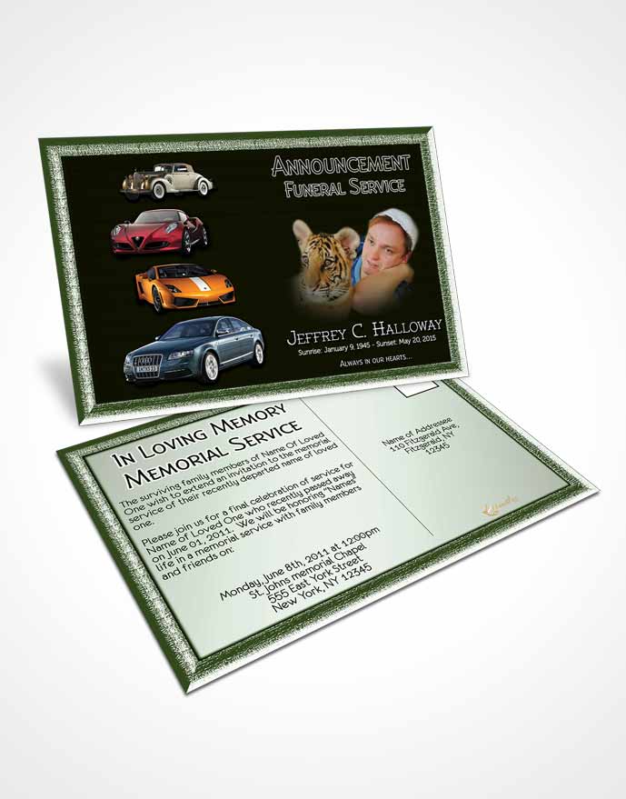 Funeral Announcement Card Template Forest Smile Car Enthusiast
