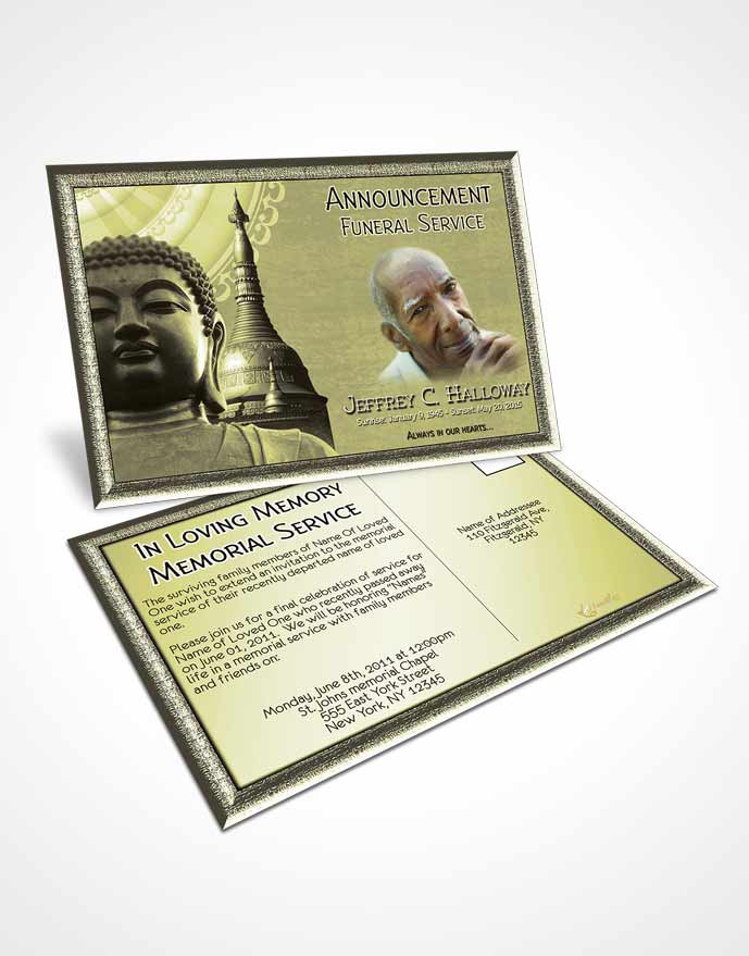 Funeral Announcement Card Template Gold Buddhist Faith