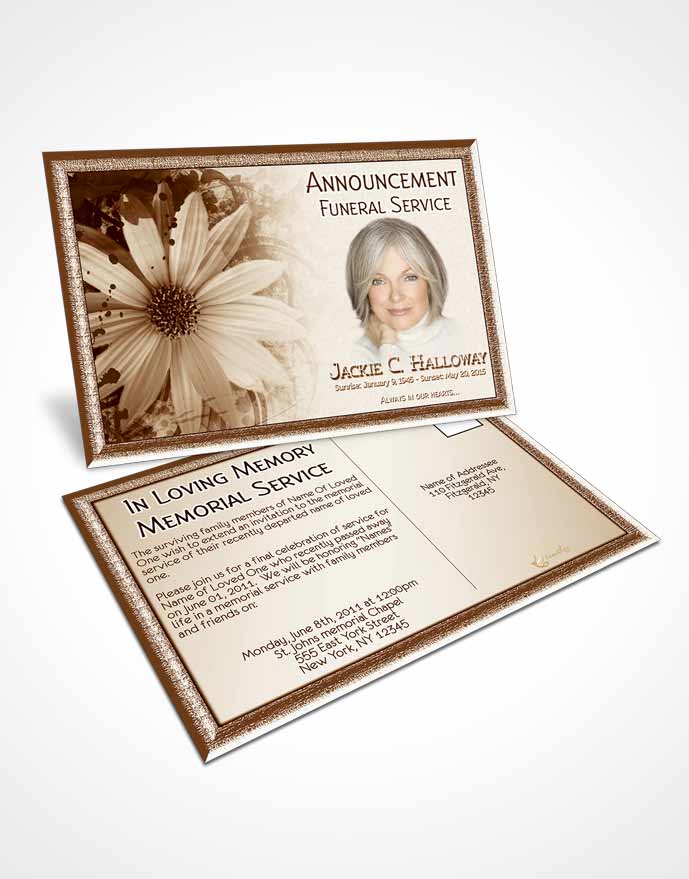 Funeral Announcement Card Template Golden Artistic Bouquet
