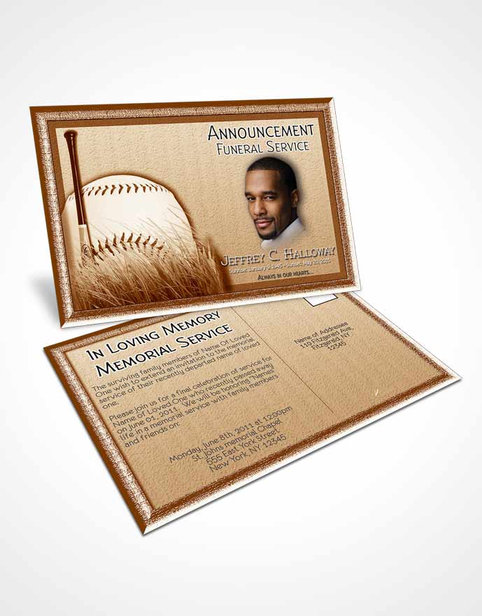 Funeral Announcement Card Template Golden Baseball Star Dark