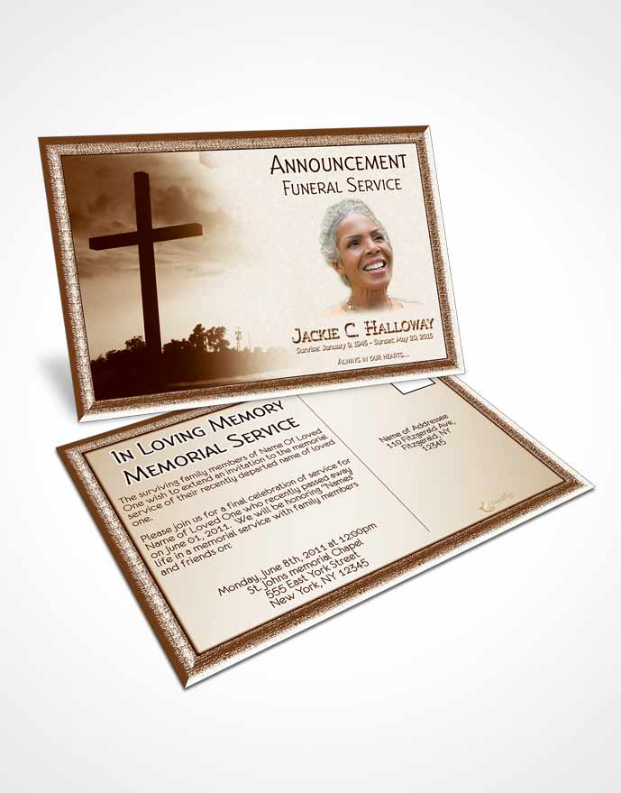 Funeral Announcement Card Template Golden Cross in the Sky